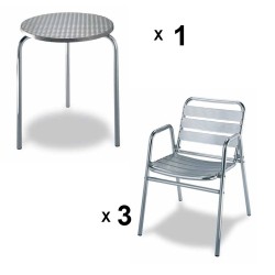 Imagen de Mesa redonda de terraza + 3 sillas apilables