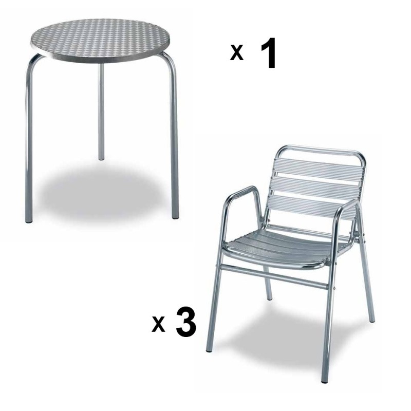 Mesa redonda de terraza + 3 sillas apilables