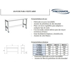 Banco para vestuario en acero inoxidable y polietileno